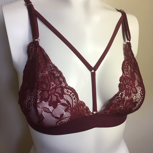 Red wine floral lace bralette super sexy Large - Picture 3 of 8